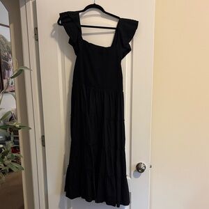 Crown & Ivy Black Tiered Ruffle Maxi Dress with Ruffle Sleeves